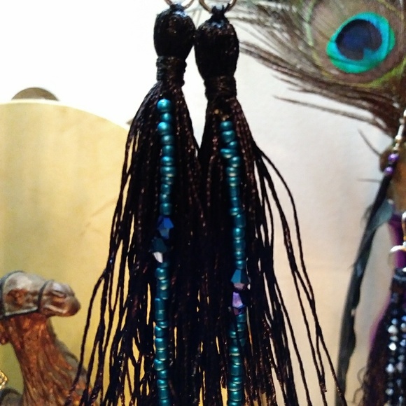 2 pair TASSEL EARRINGS MULTICOLOR STERLING SILVER - Picture 2 of 3